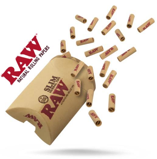 Contents of a RAW Herbal Pre-Rolled Slim Tips 21 Pack NZ