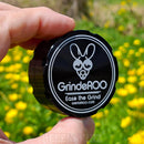 GrindeROO Black 2pc 55mm Biscuit Grinder in hand NZ