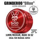 Red DRoo 3 Piece 55mm Grinderoo Herb Grinder NZ