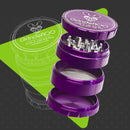 Purple diagram view of the 63mm OG GrindeROO 4 piece Herb Grinder NZ