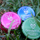 Top view of the Blue, Pink and Blue 63mm OG GrindeROO 4 piece Herb Grinders NZ
