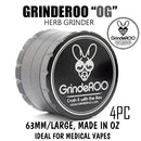 The OG GrindeROO 4 Piece 63mm Premium Black Herb Grinder NZ