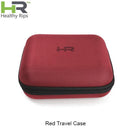 Red travel case with 'HR' logo