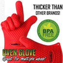 Red oven glove with super thick Silicone for extra heat resistance NZ.