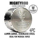 Silver MightyROO by GrindeROO 63mm 4pc Herb Grinder NZ