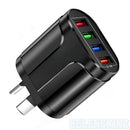 Black multi-port USB charger with colored indicator lights