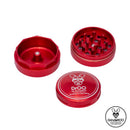 Showing the 3 pieces of the Red DRoo 3 Piece 55mm Grinderoo Grinder NZ