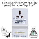 Singway power converter with text indicating its use for running a 110v vape in NZ