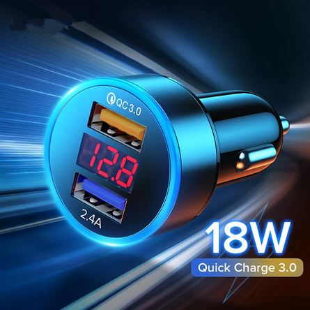 3.1A Dual USB Car Charger QC 3.0 LED Display - Fast Charging NZ