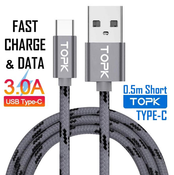 TOPK Type-C USB Lead with a tough exterior of finely braided nylon