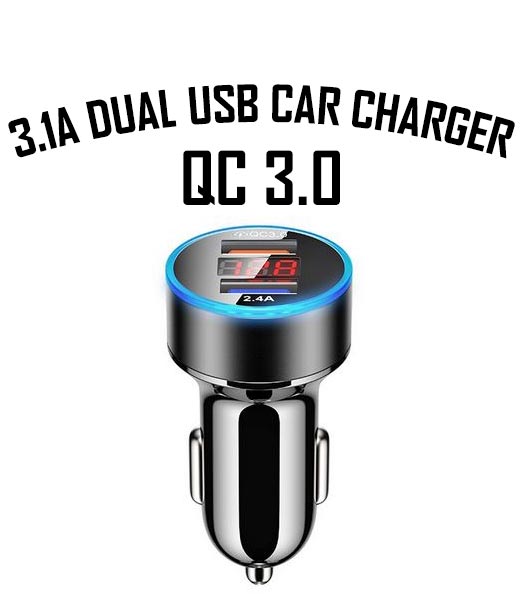 3.1A Dual USB Car Charger QC 3.0 LED Display Fast Charging NZ